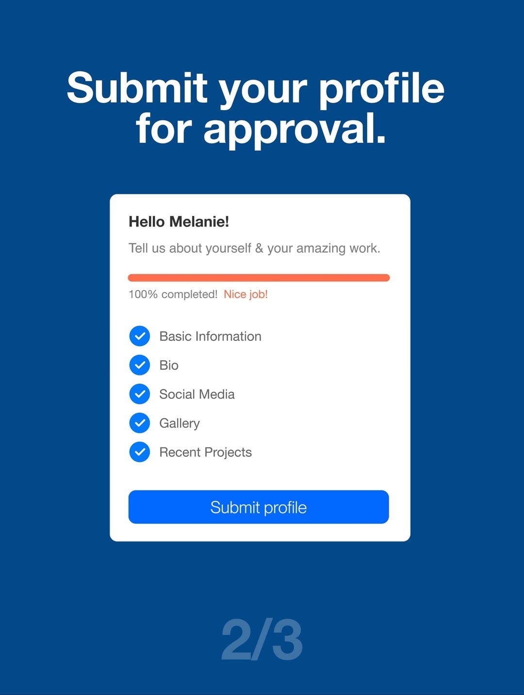 Step two: submit your profile for approval